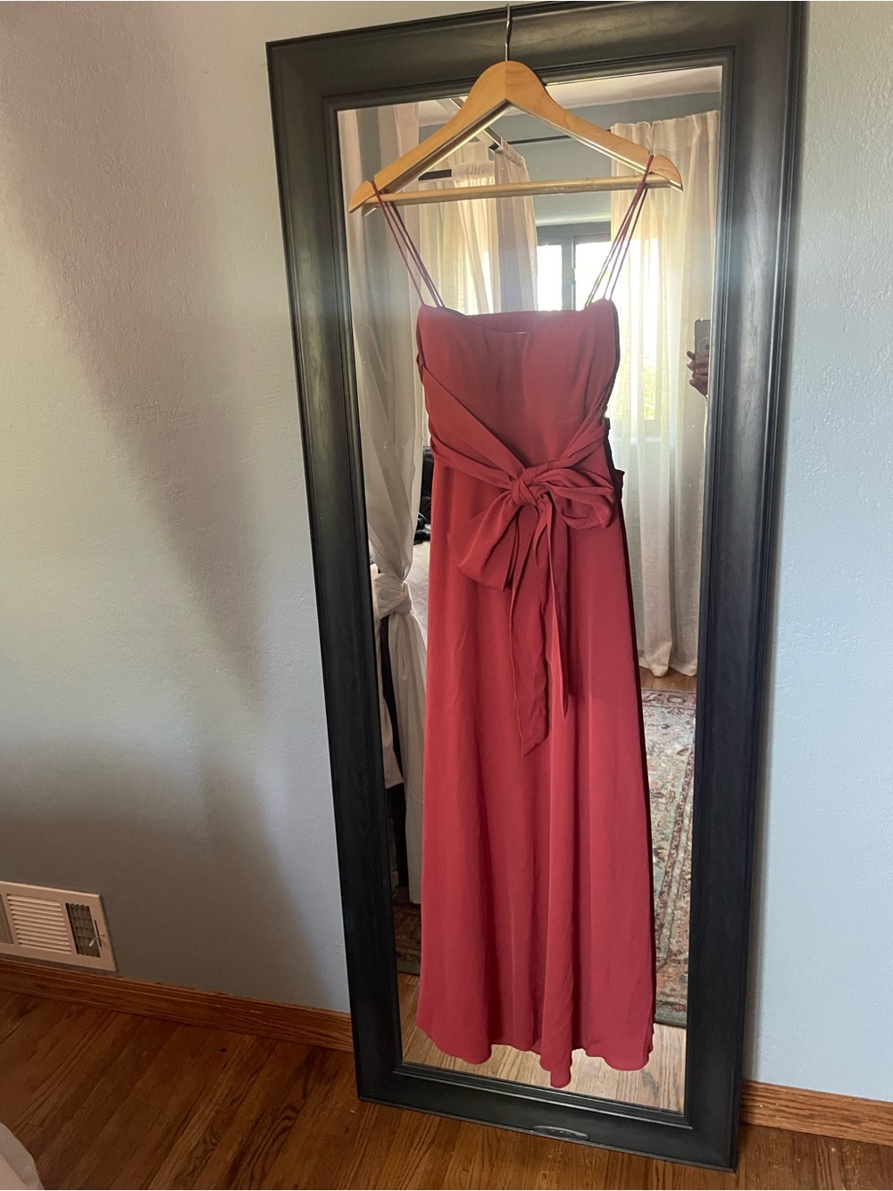 Strapless Bow-Waist Midi Formal Dress in Deep Rose